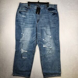 Fashion Nova Stole His Heart Ripped Boyfriend Jeans Medium Blue Wash Size‎ 22